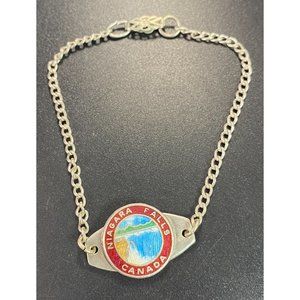 BM CO 925 Niagara Falls Bracelet Enamel Chain Link Travel Shield 7 inches